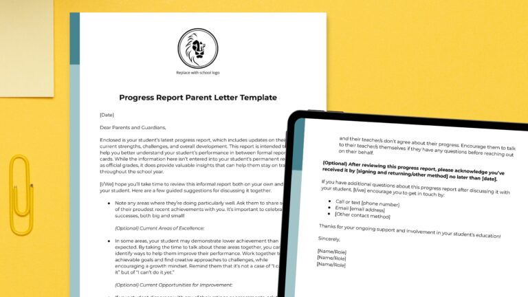 Progress Report Parent Letter Template Feature